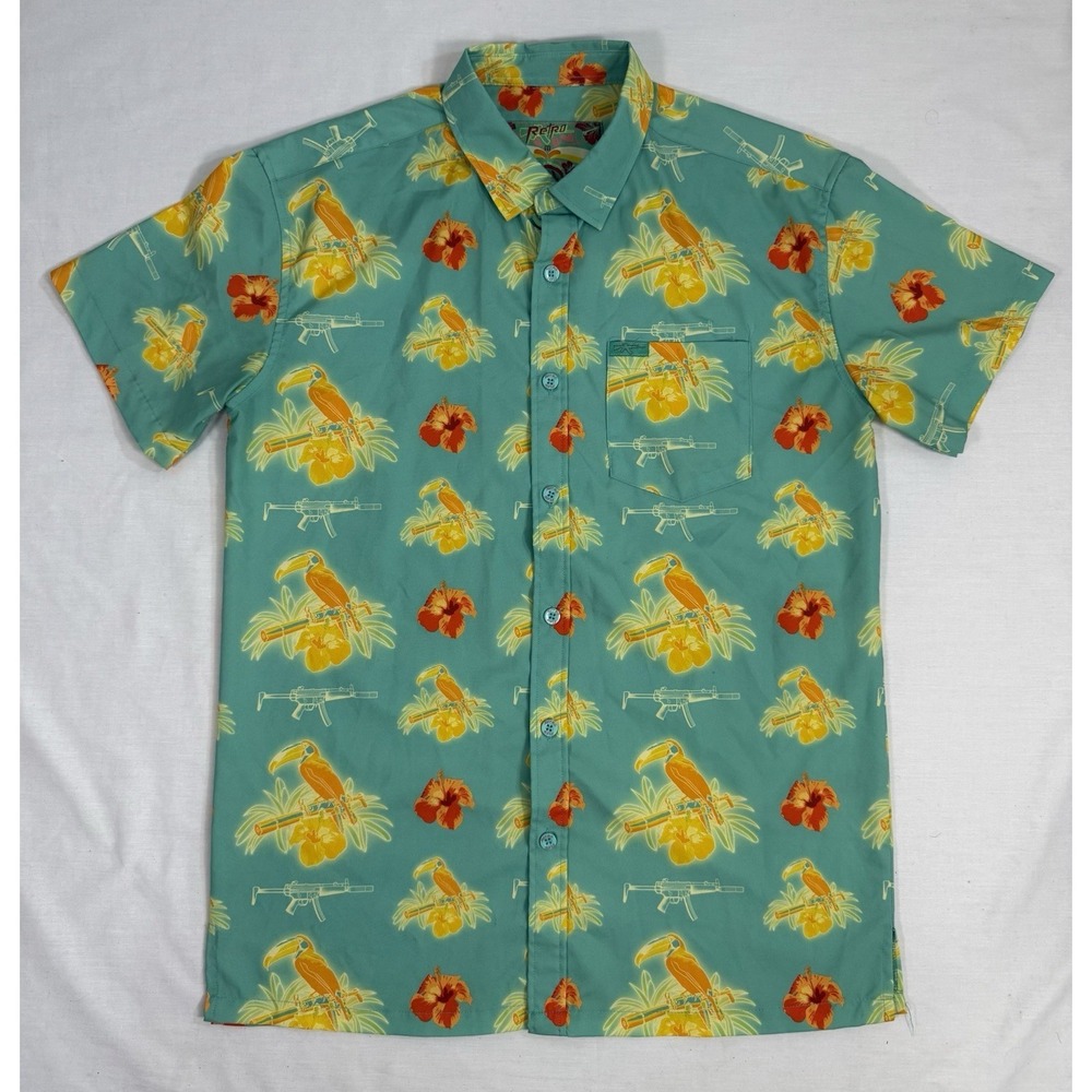 Retro Rifle Dead Air Shirt Mens Medium Teal Toucan Hibiscus Hawaiian Aloha‎